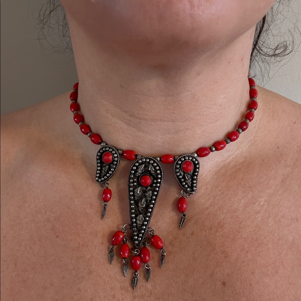 Red and Silver Beaded Necklace